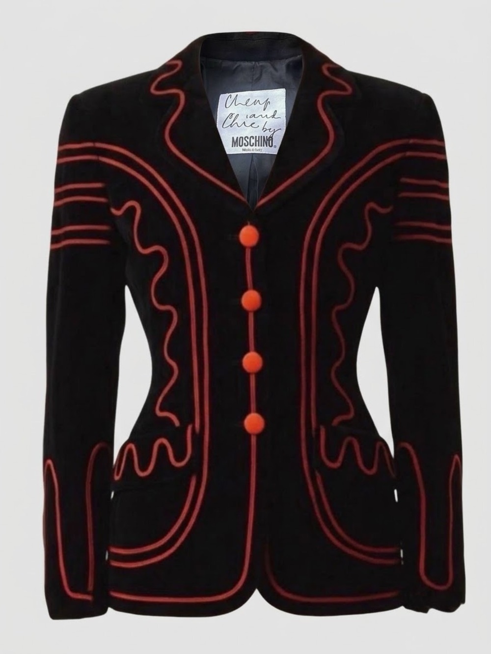 Vintage MOSCHINO Cheap & Chic Embroidered Heart Blazer Jacket Black Red Small